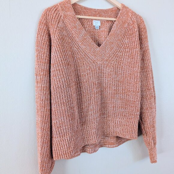 a new day Orange Marled Knit V Neck Cozy Sweater Chunky Knit Fishermancore M - Picture 2 of 5